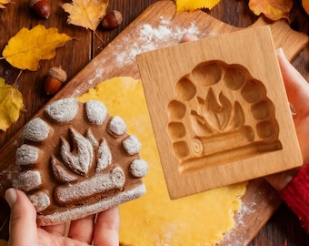 Molde de madera para galletas Springerle con forma de chimenea: Molde de madera para dulces navideños e invernales