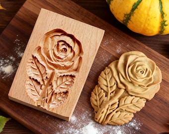 Sello de galleta de rosa: Flower Springle, molde de madera para galletas
