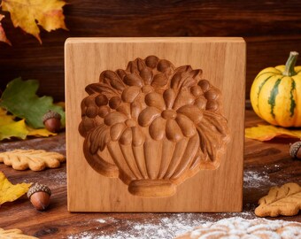 Jarrón de madera Springerle: Sello de galletas con forma de flor, molde para galletas con relieve