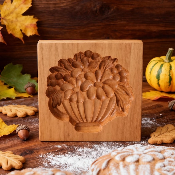 Wood Vase Springerle: Flower Cookie Stamp, Embossing Cookie Mold