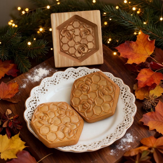 Wooden Bees Cookie Cutter: Holiday Baking Mold, Springerle Stamp