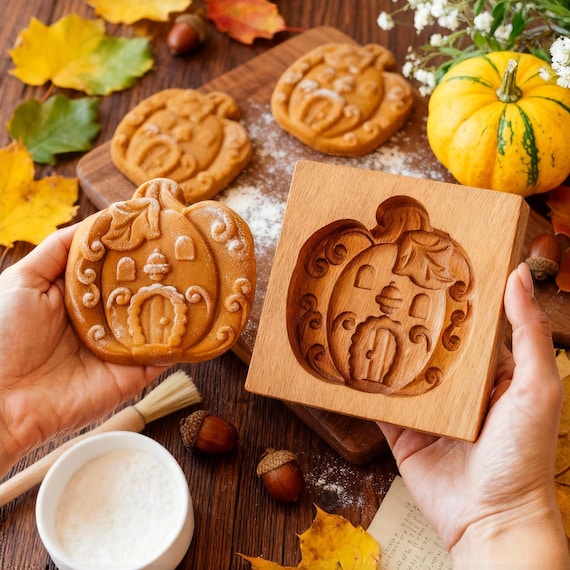 Pumpkin Cookie Cutter: Holiday Baking Gifts, Wooden Cookie Mold