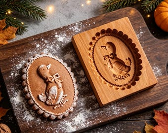 Molde de madera con forma de ganso: Sello para galletas navideñas, cortador de galletas de madera