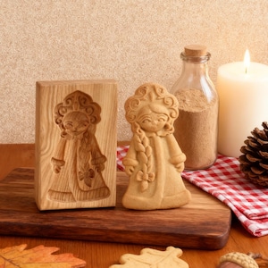 Long Haired Doll Wooden Cookie Mold: Holiday Biscuit Baking