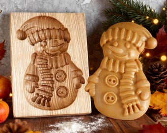 Wooden Snowman Biscuit Cutter: Christmas Cookie Mold