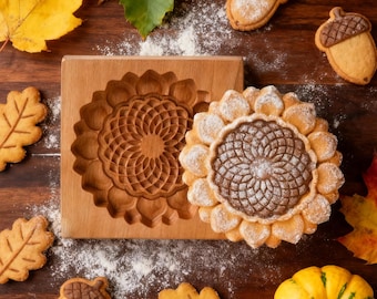 Sunflower Wooden Cookie Mold: Springerle Shortbread Cutter