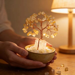 Natuurlijke kristallen boom, citrien rijkdomboom, schatpot, theekopbasis, geldschudboom, woondecoratie, spirituele genezing, kristalcadeau