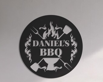 Personalized bbq Metal Wall Art, Custom Name bbq Sign, Grilling Decor, Unique bbq Party Sign,Custom Metal Art for Outdoor Kitchen bbq Lovers