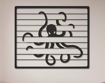 Octopus Metal Wall Art, Modern Nautical Ocean Decor, Sea Animal Coastal Wall Sculpture, Unique Underwater Marine Living Room Accent