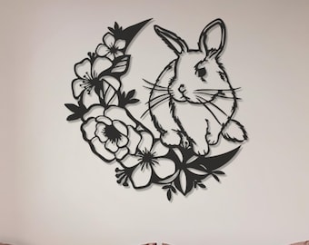 Floral Hase Mond Metall Wandkunst: Zauberhaftes Kinderzimmer Dekor