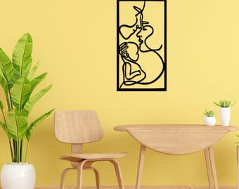 Art mural en métal pour mère et bébé, art déco minimaliste, sculpture familiale moderne, décoration murale pour chambre d'enfant, cadeau fête des mères