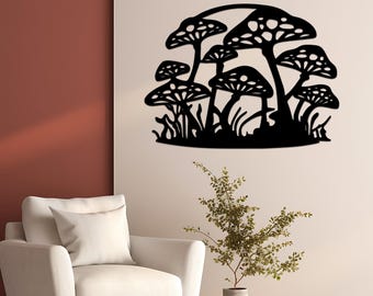 Art mural en métal champignon, décoration murale nature forêt, art minimaliste en métal, tenture murale botanique moderne, grande oeuvre d'art en métal