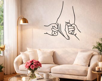 Art mural en métal promesse au petit doigt, sculpture de mains aux lignes minimales, décoration murale pour couple, art moderne de l'amour, enseigne en métal romantique
