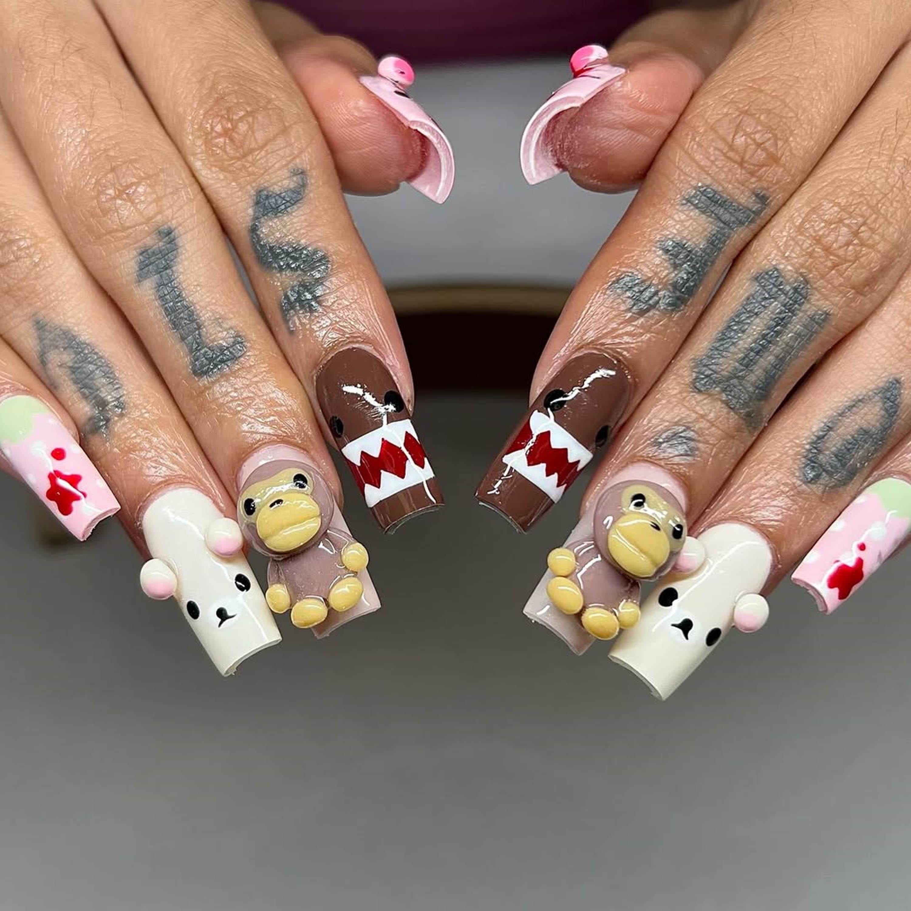 3D Cartoon Press-on Nails: Monkey, Shark, Bear Gel-x Nail Art - Etsy