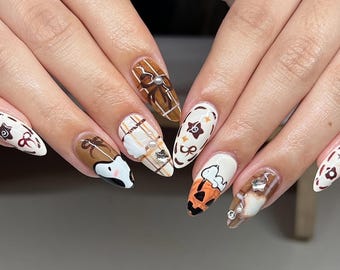 Handmade Halloween Press On Nails: Spooky Ghost & Pumpkin Nail Art