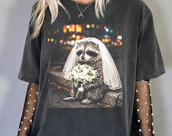 Comfort Colors® Feral Raccoon Shirt, Bride To Be Gift, Funny Bride Shirt, Bridesmaid Shirt, Just Engaged Gift, Funny Raccoon Silly Shirt
