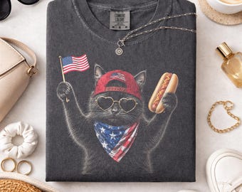 Patriotic Cat Shirt, Vintage 4th of July Tee, Funny American Cat Graphic Shirt, Independence Day Shirt, Retro USA Meme Tee, America 250 Tee