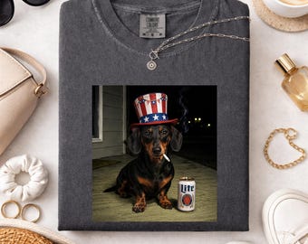 Funny Patriotic Dog Shirt, Comfort Colors Dachshund 4th of July Tee, USA Dog Meme Shirt, Beer Wiener Dog Graphic Tee, Independence Day Shirt