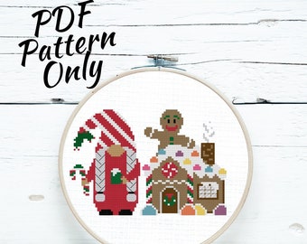 Gingerbread Gnome Stitch Pattern | PDF Only | xstitch Christmas Holiday cookie house
