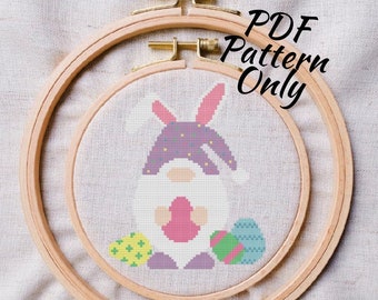 Easter Gnome cross stitch PDF pattern| Instant Download | modern holiday easter spring egg bunny
