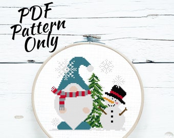 Winter Snow Gnome cross stitch PDF pattern| Instant Download | modern seasonal snowflake snowman