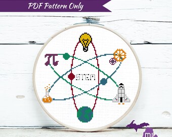 STEM atom Cross Stitch Pattern | PDF Only | science space engineer chemistry