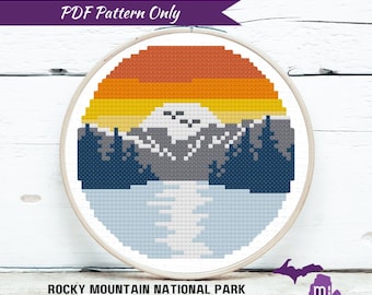 Rocky Mountain National Park | Pikes Peak | Estes | Cross Stitch PDF Pattern ONLY | Digital Instant Download | hoop art, Colorado