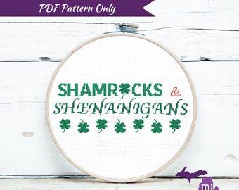 Shamrocks & Shenanigans | cross stitch PDF pattern | Instant Download | modern St Patricks Day Ireland