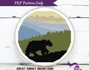 Great Smoky Mountains National Park | Bear | Cross Stitch PDF Pattern ONLY | Digital Instant Download | hoop art, Tennessee