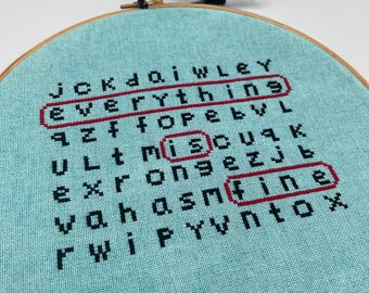 Everything is Fine Crossword | Finished Cross Stitch | snarky funny gift