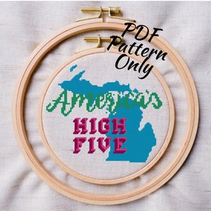 America&#39;s High Five Cross Stitch Pattern | PDF Only | Pure Michigan Great Lakes State Upper Lower Peninsula Mitten