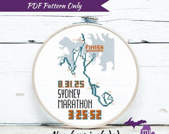 Sydney Marathon Cross Stitch Pattern | PDF Only | Run finish memorabilia customizable gift 26.2 Australia
