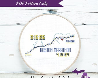Boston Marathon Cross Stitch Pattern | PDF Only | Run finish memorabilia customizable gift 26.2