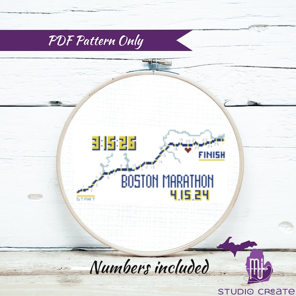 Boston Marathon Cross Stitch Pattern | PDF Only | Run finish memorabilia customizable gift 26.2