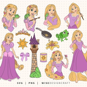 Trassel SVG PNG Layered: Rapunzel Prinsessan Clipart, Pascal, Sol svg (Digital nedladdning)