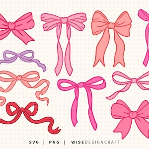 Lazo rosa SVG PNG, archivos en capas de cinta coqueta (descarga digital)