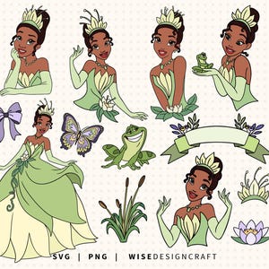 Tiana SVG PNG Layered: Prinzessin und der Frosch Clipart (Digitaler Download)