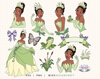 Tiana SVG PNG Layered: Princess and the frog Clipart  (Digital Download)