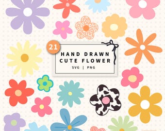 Süße Blumen SVG PNG, Retro Blumen Clipart, Gänseblümchen (digitaler Download)