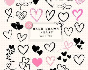 Handgezeichnetes Herz SVG PNG, Doodle Herz Clipart (digitaler Download)