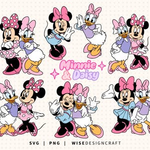 Paquete de archivos SVG en capas de Minnie Mouse y Daisy, archivos de corte para mejores amigas (descarga digital)