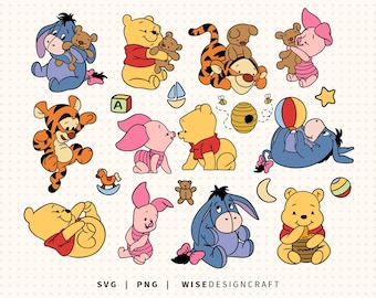 Winnie The Pooh Baby geschichtet SVG PNG, Ferkel Clipart, Eeyore Bär (digitaler Download)