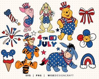 Winnie The Pooh 4. Juli SVG PNG, Feuerwerk png, Ferkel Layered svg(Digital Download)