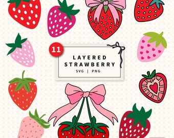 Erdbeere SVG PNG, Schleife Beere Sommer Clipart (digitaler Download)