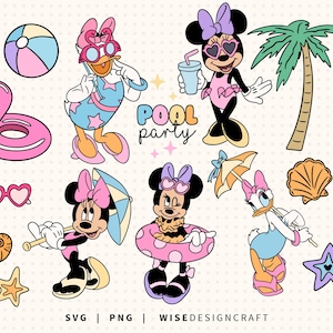 Minnie Mouse And Daisy Pool Party SVG PNG Bundle, Summer Layered Cut Files (Digital Download)
