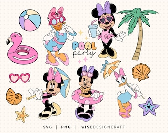 Minnie Mouse And Daisy Pool Party SVG PNG Bundle, Summer Layered Cut Files (Digital Download)