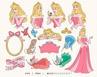 Dornröschen SVG PNG Layered: Aurora Prinzessin Clipart, Vögel (digitaler Download)
