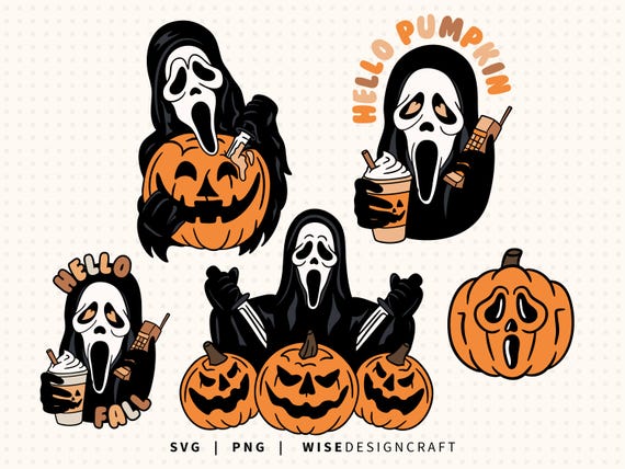 Ghostface Hello Pumpkin SVG PNG Bundle: Halloween PNG, Fall Clipart (Digital Download)