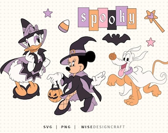 Minnie Mouse Halloween-häxa SVG-paket: Vampyr Daisy, Spöket Pluto (digital nedladdning)