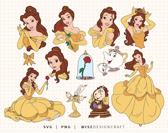 Die Schöne und das Biest SVG PNG Layered: Prinzessin Clipart, Belle Enchanted Rose (Digitaler Download)
